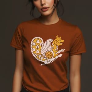 Brown t-shirt with a Simurgh emblem